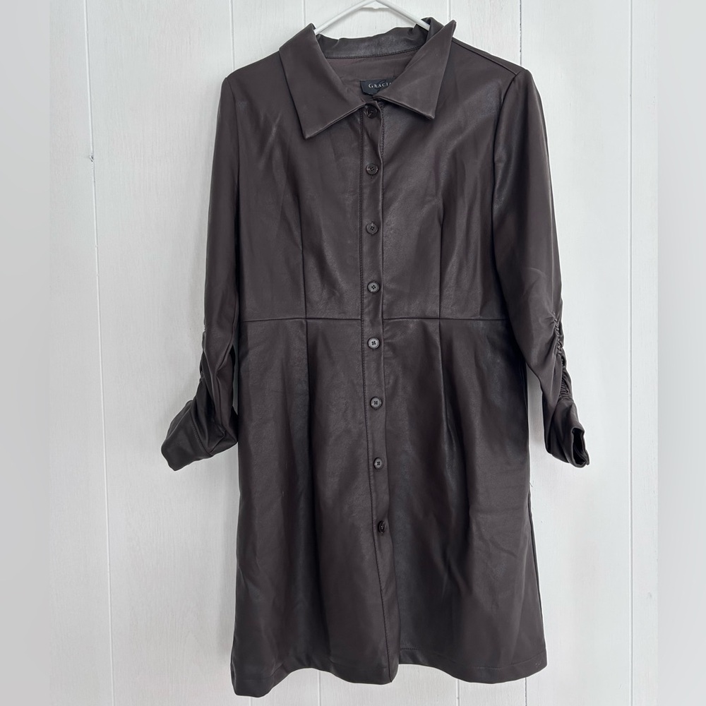 Brown leather mini dress